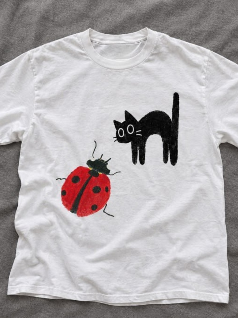 Black Cat & Red Ladybug Gildan White Tee Graphic